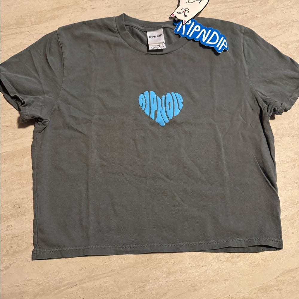 Ripndip Charcoal Tee with Bright Blue Heart Logo